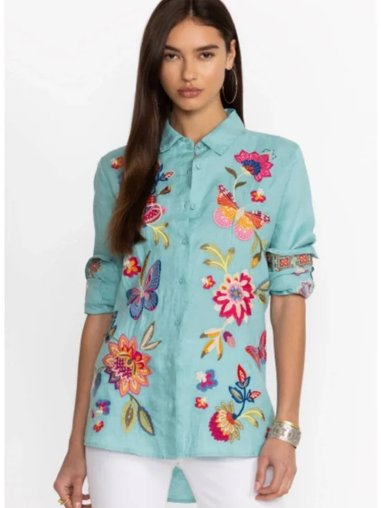 JOHNNY WAS GRACEY LINEN EMBROIRDERED OVERSIZED SHIRT LARGE - Picture 5 of 10